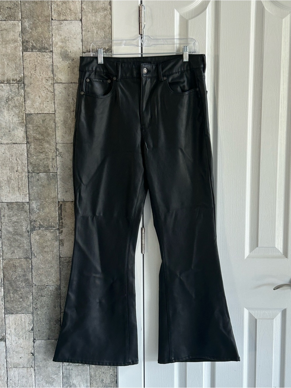 American Eagle Outfitters Black Faux Leather Wide Leg Jeans